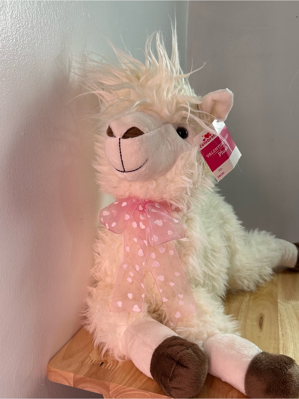 NEW with tags • Celebrate It Cream Plush Llama with Pink Polka Dot Bow - Picture 6 of 16